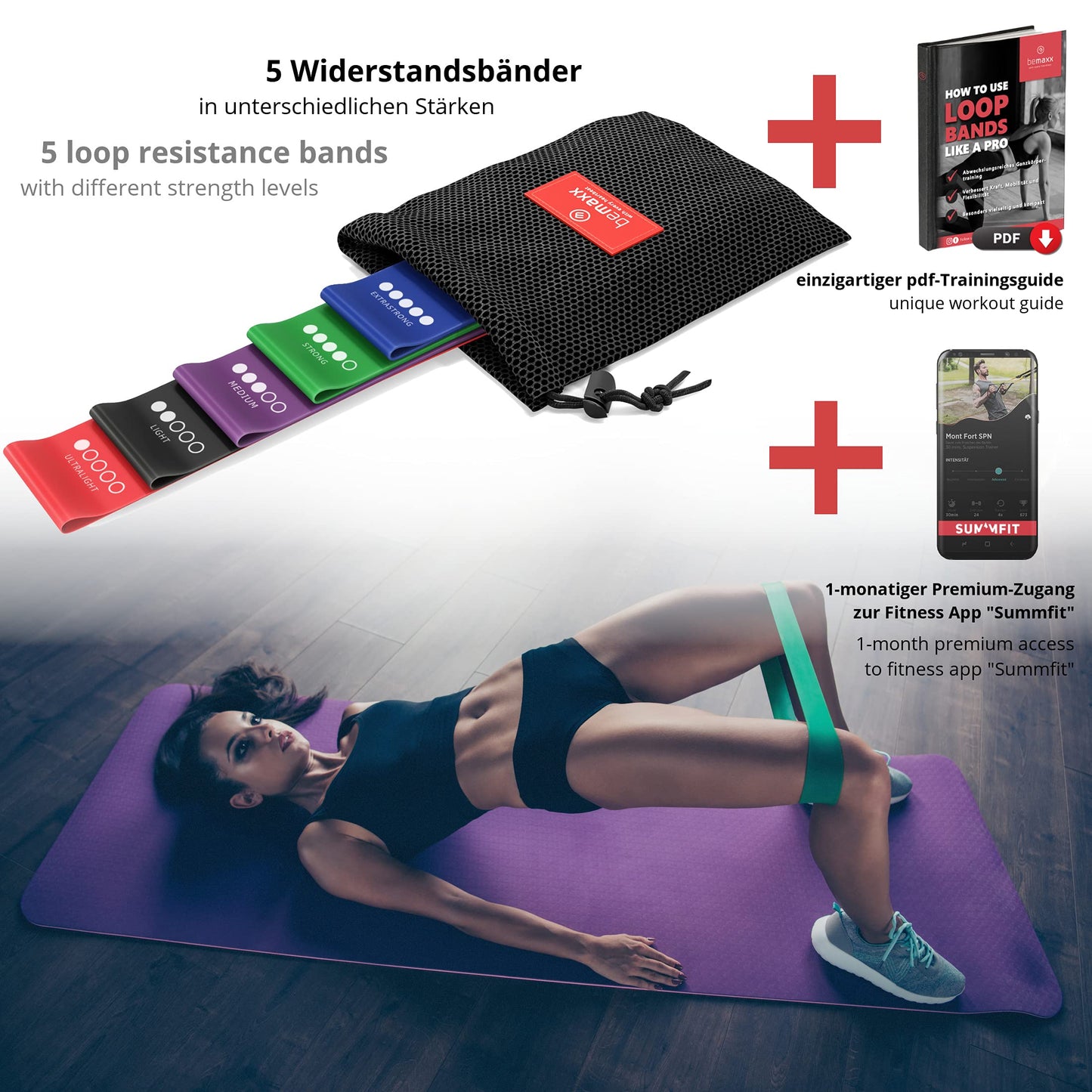 Loop Fasce Elastiche Fitness Set/Livelli Resistenza + eBook di Esercizio e Borsa | Banda Elastica Glutei Gambe Addominale Braccio, Trazioni Boxe Pull Up Pilates Sportiva Kit Uomo Donna