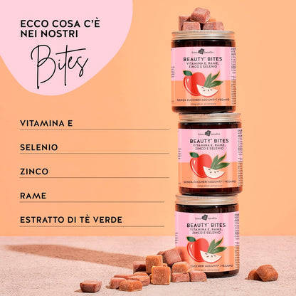 Bears with Benefits Beauty Bites - Rinforzo dei capelli e ringiovanimento della pelle - Vitamina E, selenio, zinco, rame & estratto di tè verde - Senza zucchero e dolcificanti - 45 pezzi