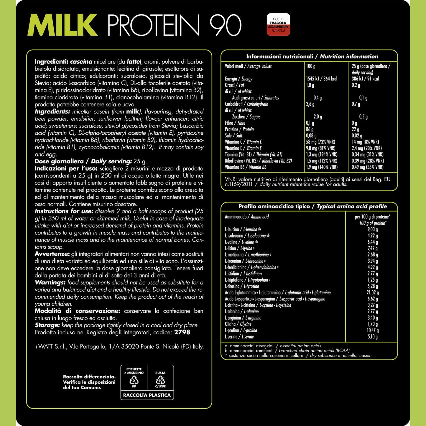 Milk Protein 90 - Proteina a Lento Assorbimento- Formato: 750 g - Gusto: Cacao