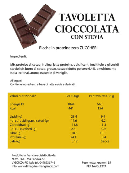 20 Tavolette di CIOCCOLATA PROTEICA zero ZUCCHERI Line@diet | cioccolata PROTEICA da MORDERE con STEVIA | 35 gr | ideale per FASE 1