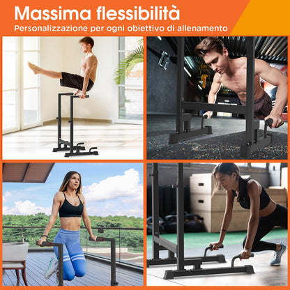 DH FitLife - Dip Parallele Calisthenics Robuste, Stabili e Versatili per Allenamento a Casa | Dip Station Regolabile in 2 Versioni: 3 o 9 Altezze, Ideale per Parallele Dip, Push Up e Sviluppo Forza