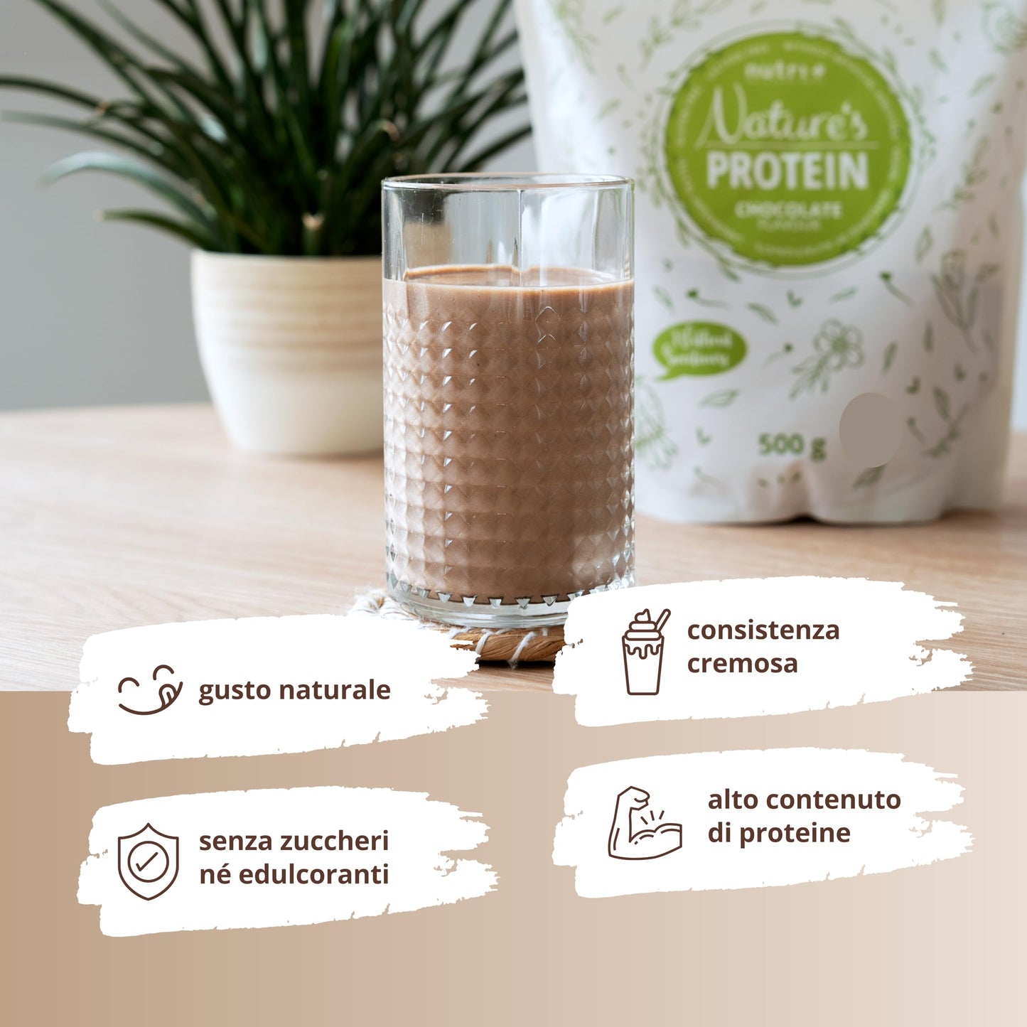 nutri+ Natures Protein Powder Cocco 500g - proteine naturali in polvere senza edulcoranti, lattosio, zucchero e latte - proteina vegetale in polvere - gusto Noce di Cocco