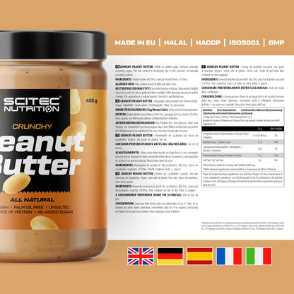 Scitec Nutrition Peanut Butter - Senza olio di palma - Vegano - A basso contenuto di sale - Fonte di proteine - A basso contenuto di zuccheri - Potenziamento energetico naturale, 1 kg, Crunchy