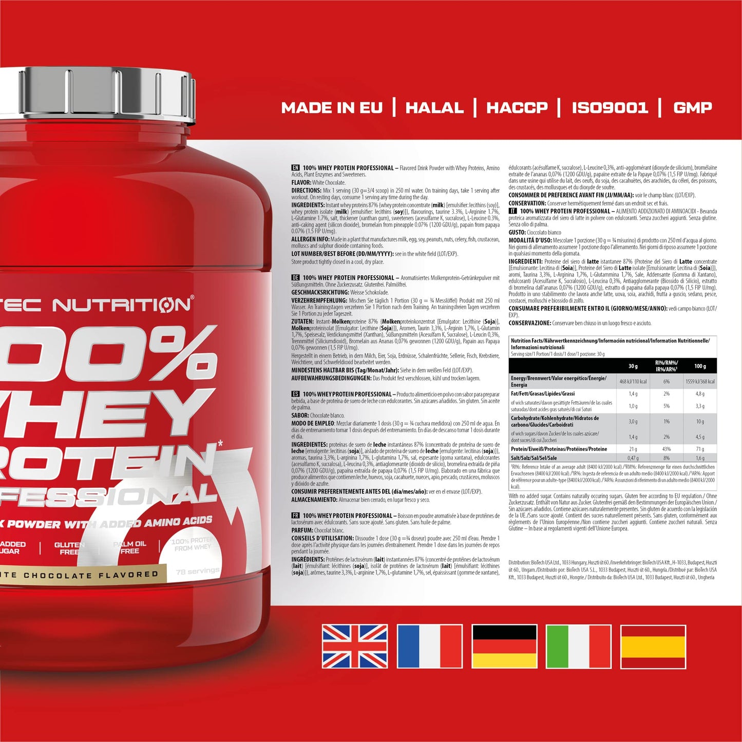 Scitec Nutrition 100% Whey Protein Professional - Potenziato con aminoacidi extra ed enzimi digestivi - Senza glutine - Senza olio di palma, 2.35 kg, Cioccolato