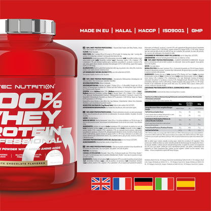 Scitec Nutrition 100% Whey Protein Professional - Potenziato con aminoacidi extra ed enzimi digestivi - Senza glutine - Senza olio di palma, 2.35 kg, Cioccolato