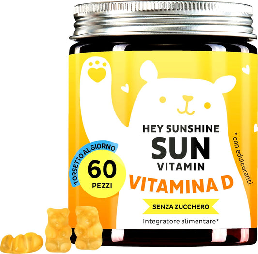 Caramelle Gommose Vitamina D - Integratore Difese Immunitarie - Senza Zucchero - 1000 UI per Orsetto Gommoso - Senza Glutine - 60 gummies - Bears with Benefits