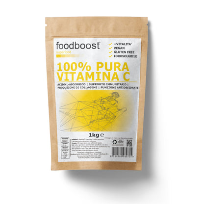 100% Vitamina C in polvere Pura 1 Kg - foodboost - senza additivi, conservanti, edulcoranti. Per Collagene, supporto immunitario, ossa e articolazioni. marchio di fiducia italiano