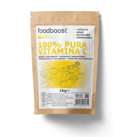 100% Vitamina C in polvere Pura 1 Kg - foodboost - senza additivi, conservanti, edulcoranti. Per Collagene, supporto immunitario, ossa e articolazioni. marchio di fiducia italiano