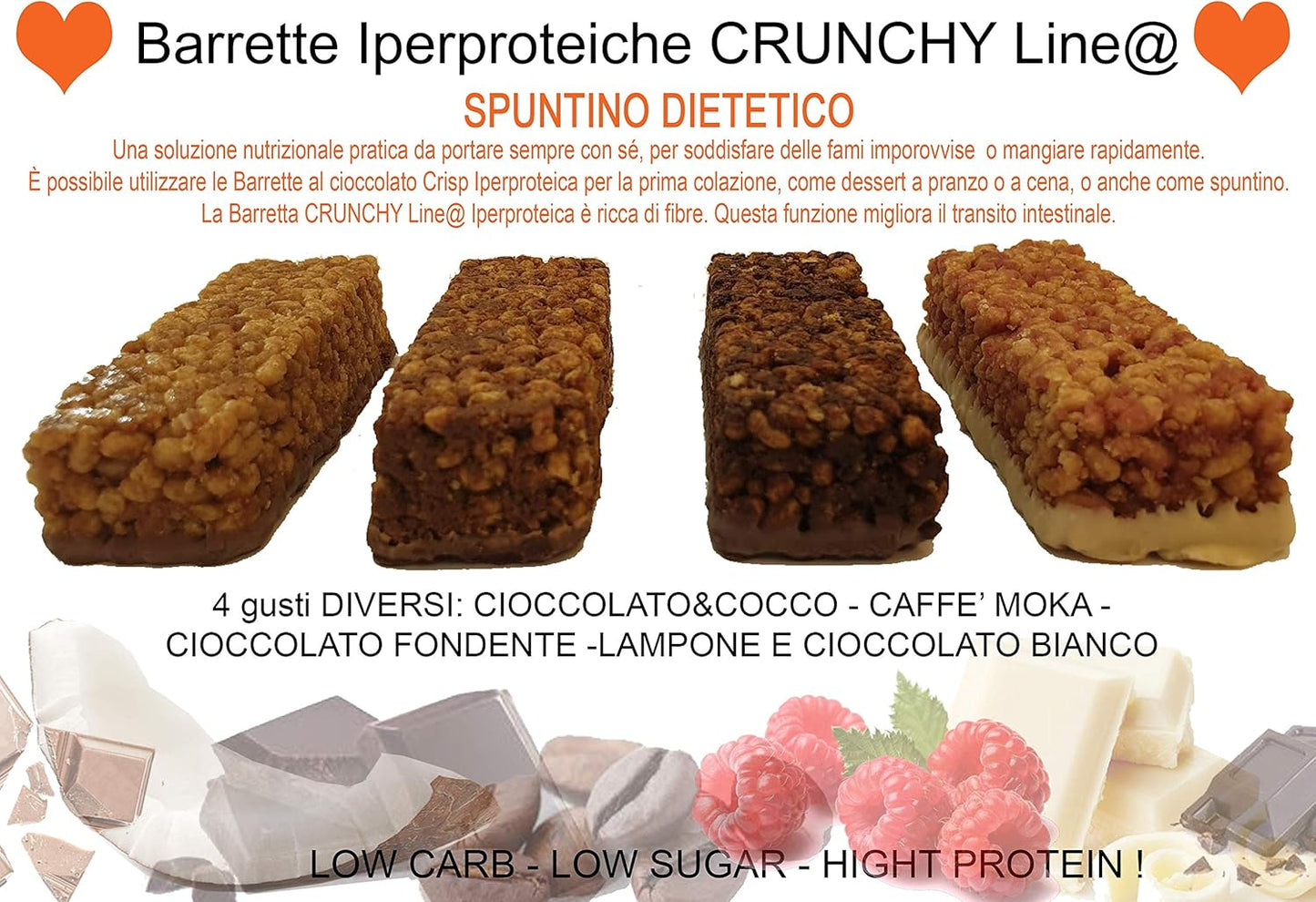 BARRETTE CRUNCHY PROTEICHE Line@diet - ZERO ZUCCHERI con 15 gr di PROTEINE / 4 gr di CARBOIDRATI! Ideali per DIETA PROTEICA (5 Crunchy Cioccolato)