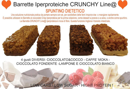 BARRETTE CRUNCHY PROTEICHE Line@diet - ZERO ZUCCHERI con 15 gr di PROTEINE / 4 gr di CARBOIDRATI! Ideali per DIETA PROTEICA (5 Crunchy Cioccolato)