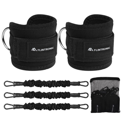 Flintronic Set di Fasce di Resistenza con Cinghie per Caviglia, Elastici Fitness Set, 3 Resistance Band, Bande Elastici Fitness, Attrezzatura per Allenamento Glutei per Fitness a Casa Yoga Pilates