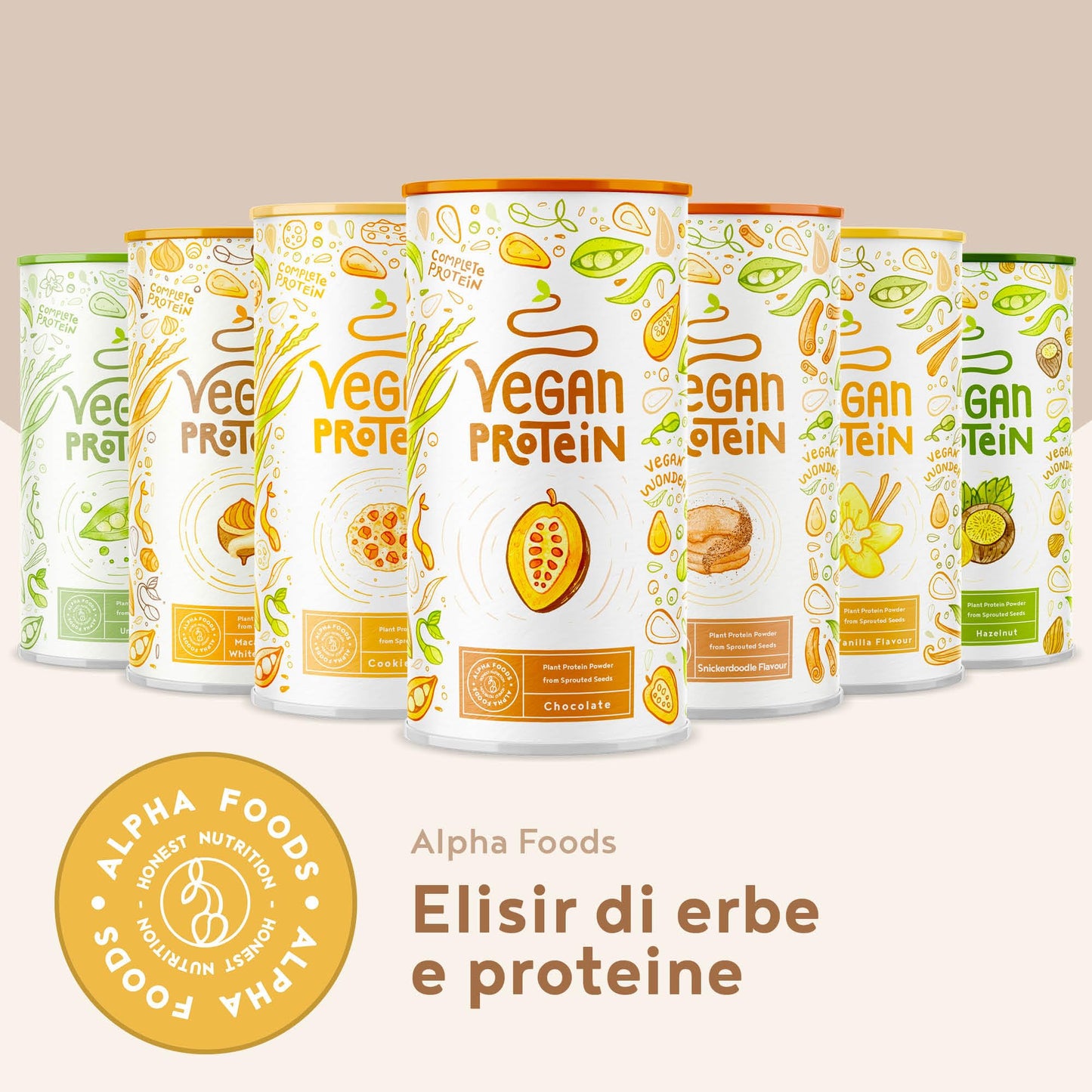 Proteine in Polvere Vegane | Gusto Cioccolato | 21g Proteine | Proteine Vegetali Isolate in Polvere di Pisello, Riso, Girasole e Soia | Massa Muscolare | 1.2kg Vegan Protein Powder | Alpha Foods