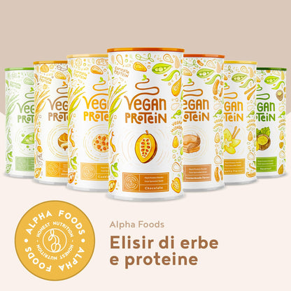 Proteine in Polvere Vegane | Gusto Cioccolato | 21g Proteine | Proteine Vegetali Isolate in Polvere di Pisello, Riso, Girasole e Soia | Massa Muscolare | 1.2kg Vegan Protein Powder | Alpha Foods