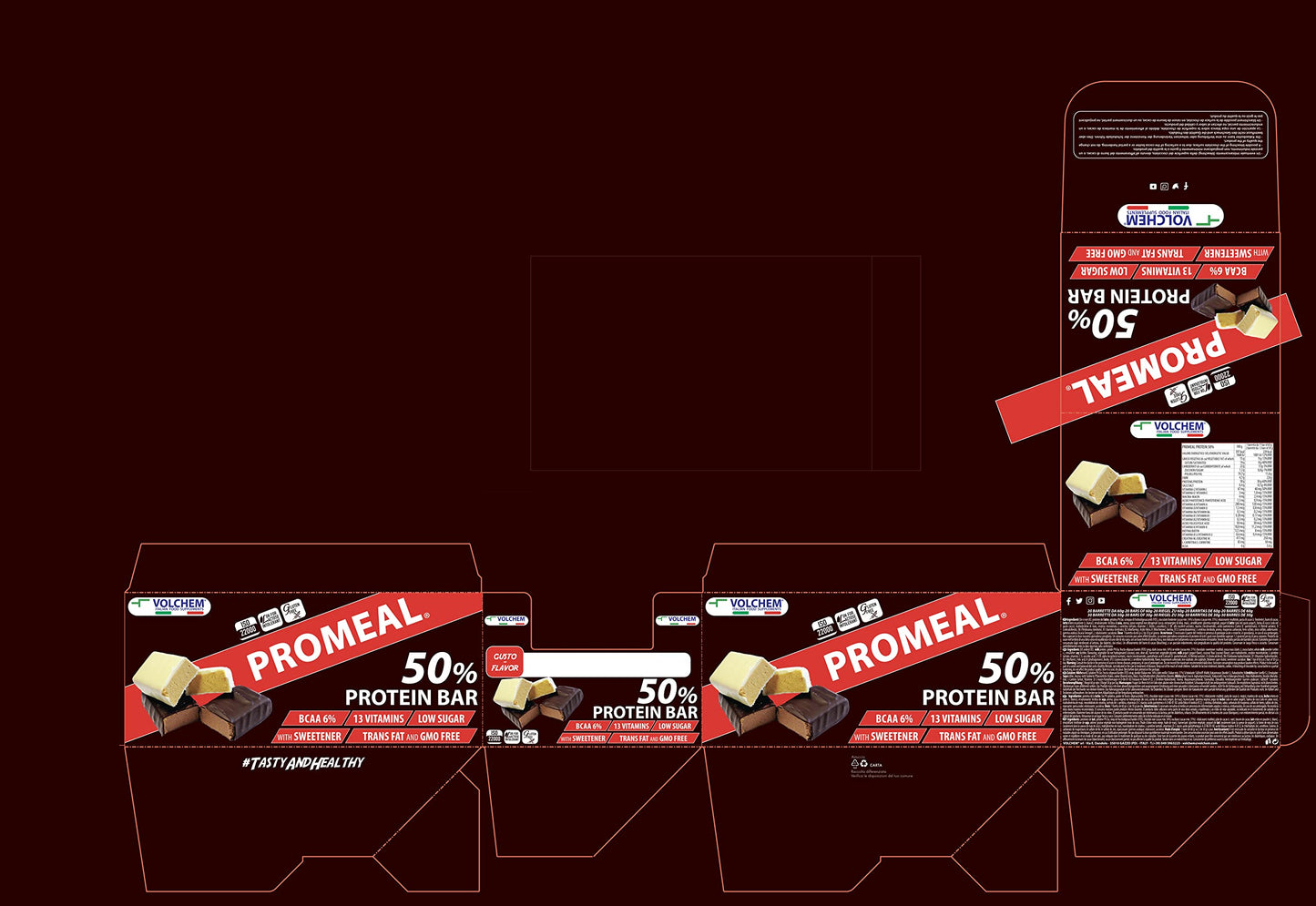 Volchem Promeal Zone 40-30-30, Barretta Proteico-Energetica con Ripartizione di Carboidrati-Proteine-Grassi (40-30-30), Senza Grassi Idrogenati, Scatola da 24 Barrette, Gusto Menta, 1200 g