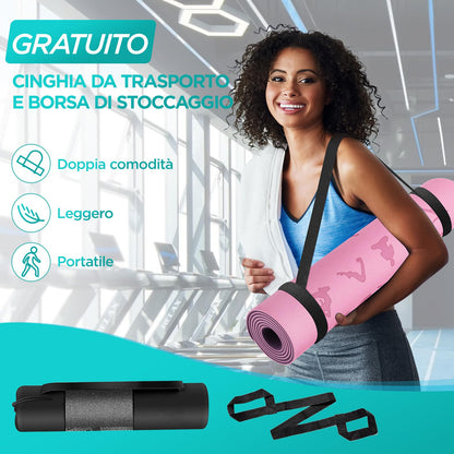 OUTDOUSE Tappetino Yoga,Tappetino Palestra TPE,Tappetino Yoga Antiscivolo,Tappetino Pilates,Tappeto Yoga,per Palestra,Pilates,Yoga,Fitness,Sport,Yoga Mat con Tracolla e Borsa di Stoccaggio,183x61cm