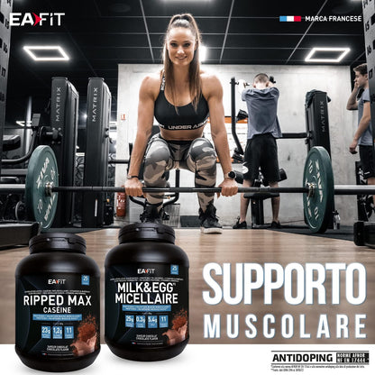 EAFIT Ripped Max Caseina Cioccolato - 750g - Proteine - Basso contenuto di Zuccheri e Lipidi - Crescita Muscolare - Caseina Micellare al 100% - Lenta Assimilazione - Anticatabolico - 5g di BCAA