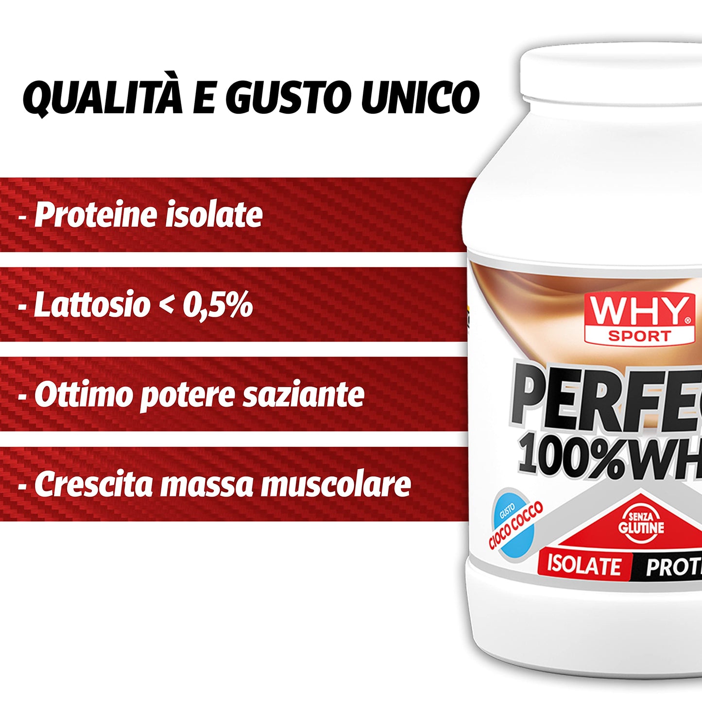 WHY SPORT PERFECT 100% WHEY - Proteine Whey - Proteine Isolate - Proteine in Polvere con Aminoacidi Essenziali per la Massa Muscolare - Gusto Cioccolato al Latte - 900 gr