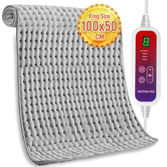 Mefine Termoforo 100x50cm, Extra Grande Termoforo Elettrico con 6 Impostazioni di Calore e 4 Timer, Riscaldamento Rapido Cuscino Termico Elettrico per Schiena Spalle Cervicale Lombare, Lavabile