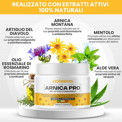 ACTEEVA Arnica per Cavalli Uso Umano 500 ml - Arnica Gel Forte con Artiglio del Diavolo, Ideale per Massaggio per Dolori Articolari e Muscolari, Made in Italy