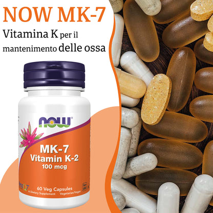 Now Foods, Vitamin K2 MK-7, 100mcg, Tutto Trans, 60 Capsule vegane, Testate in Laboratorio, Senza Glutine, Senza Soia, non OGM