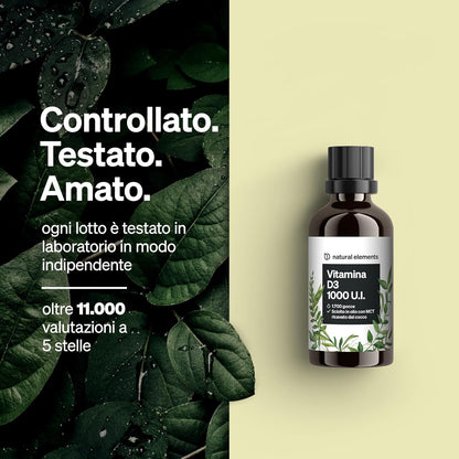 Vitamina D3 – 1000 I.U. per goccia – 50 ml (1750 gocce) – natural elements – In olio MCT di cocco – Integratore Vitamin D – Alto dosaggio, liquida