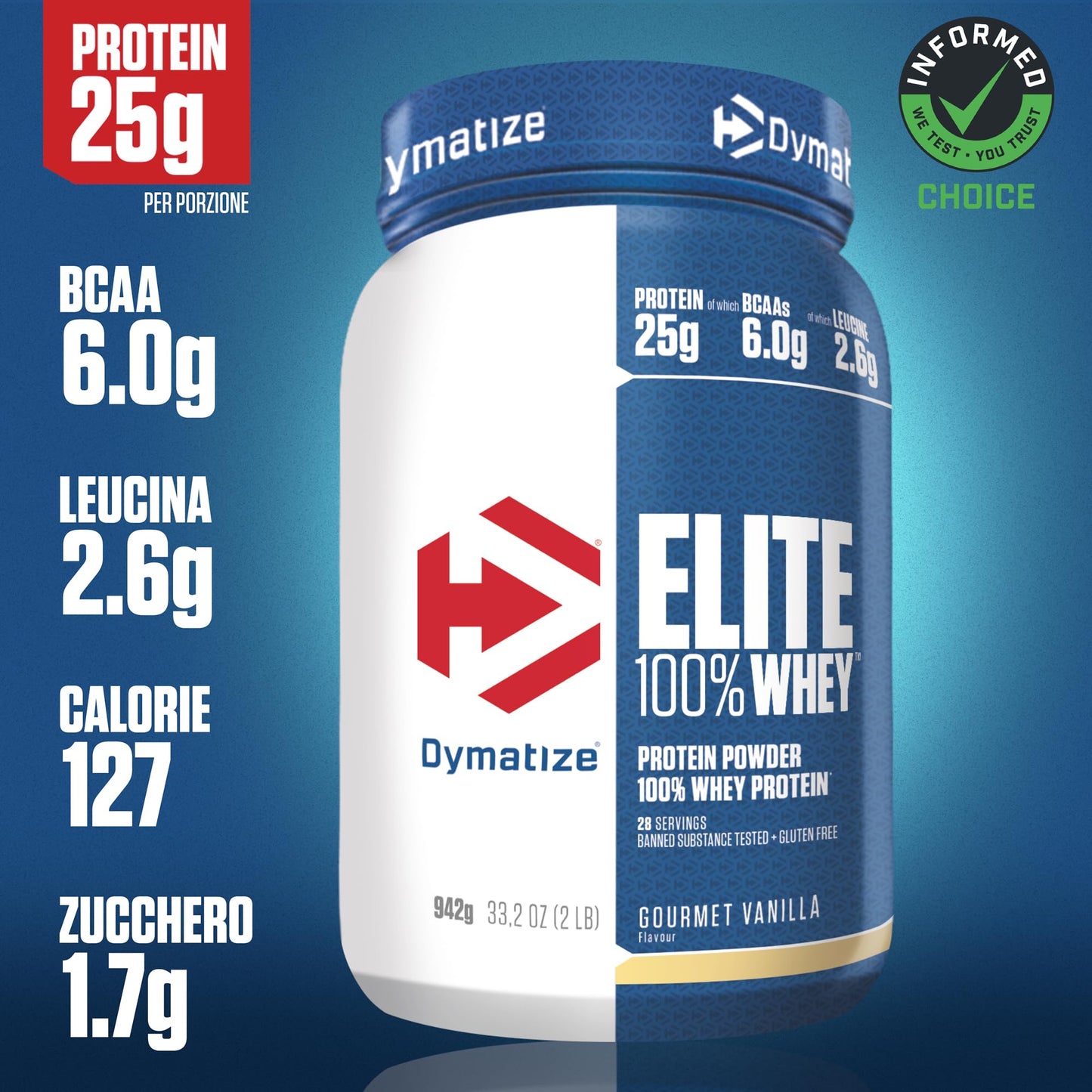 Dymatize Elite 100% Whey Rich Chocolate 2170g - Polvere ad alto contenuto di proteine e basso zuccheri del siero latte BCAA