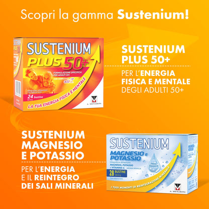 Sustenium Plus - lntegratore energizzante a base di uno specifico complesso di aminoacidi, vitamine e minerali. Per la tua energia fisica e mentale. Confezione da 22 bustine