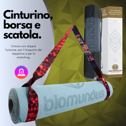 biomundus tappetino yoga antiscivolo + cinghia per lo Yoga + linee di posizione+ borsa tappetino fitness pieghevole tappetino palestra casa tappeto yoga mat