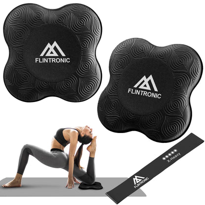 Flintronic Yoga Ginocchiere, 2 Pezzi Yoga Ginocchia con Banda Elastica, Ginocchiere Pad per Yoga 20 * 20cm, Tappetino per L'equilibrio Yoga Antiscivolo, Cuscini per Le Ginocchia per Yoga