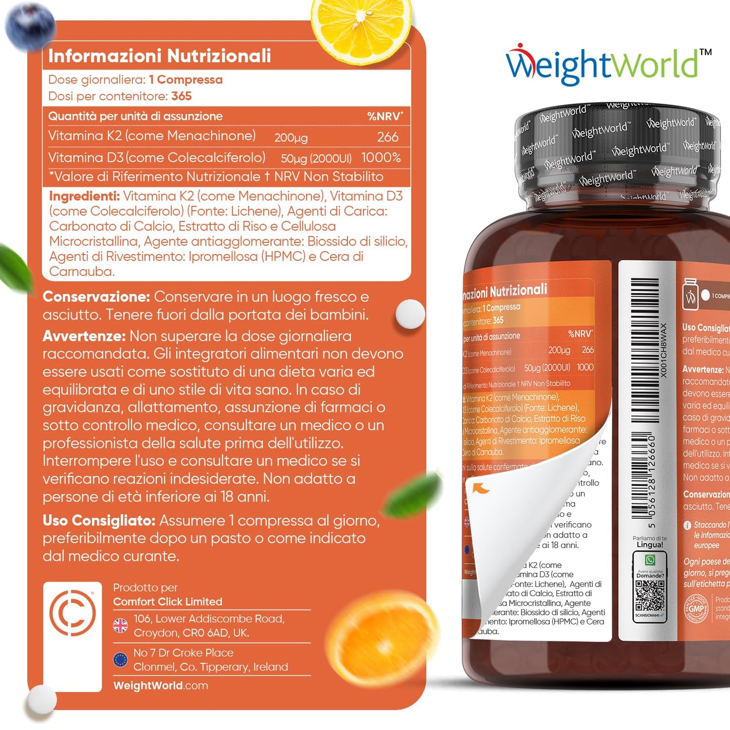 Vitamina D3 K2, Vitamina D 2000 UI + 200μg Vitamina K2 MK7, 365 Compresse Senza Magnesio Stearato, Vitamina D3 + Vitamina K2 100% All-Trans Biodisponibile, Sistema Immunitario, Ossa, Denti, Muscoli