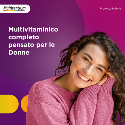 Multicentrum Donna Integratore Multivitaminico completo per donna, con Vitamina D, K, Acido Folico, Calcio, Ferro, per combattere stanchezza e affaticamento, 60 Compresse