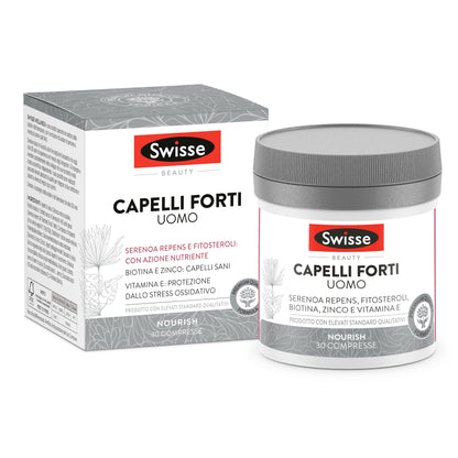 Swisse Capelli Forti Uomo, Integratore Alimentare che Combina Vitamine, Minerali e Ingredienti di Origine Naturale, Utili per Mantenere la Forza del Capello, 30 Compresse da 1250 mg