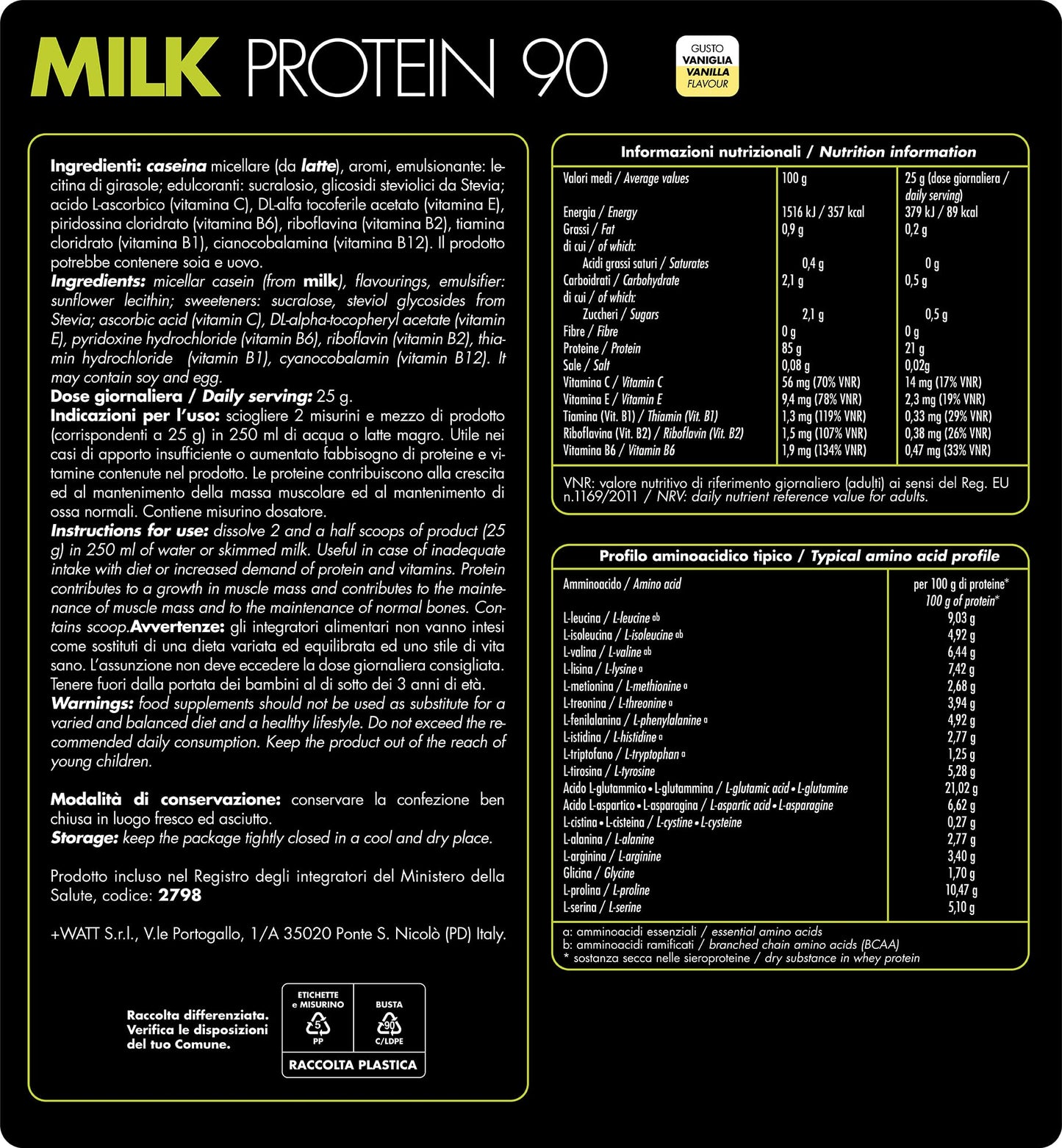 Milk Protein 90 - Proteina a Lento Assorbimento- Formato: 750 g - Gusto: Cacao