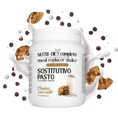 PASTO SOSTITUTIVO NUTRI DIET complete al gusto di LATTE e BISCOTTI Line@diet | 500g, 14 PASTI completi | ricco di vitamine e minerali