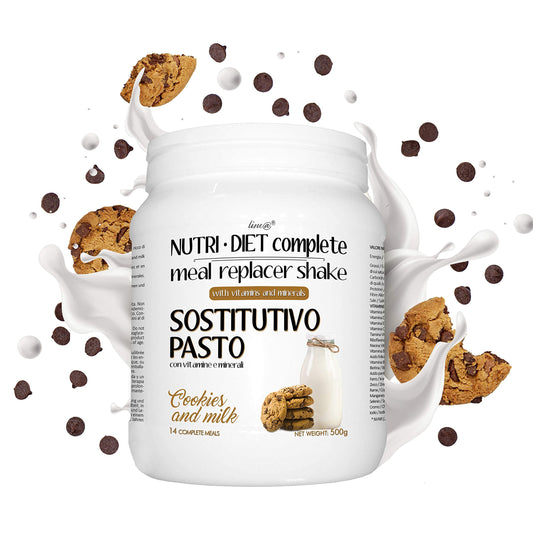 PASTO SOSTITUTIVO NUTRI DIET complete al gusto di LATTE e BISCOTTI Line@diet | 500g, 14 PASTI completi | ricco di vitamine e minerali