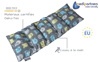 Medi Partners Cuscino Termico noccioli ciliegio 60x20cm 800g 100% Cotone 5 Camere Grande Terapia del freddo Federa sfoderabile (Stelle)