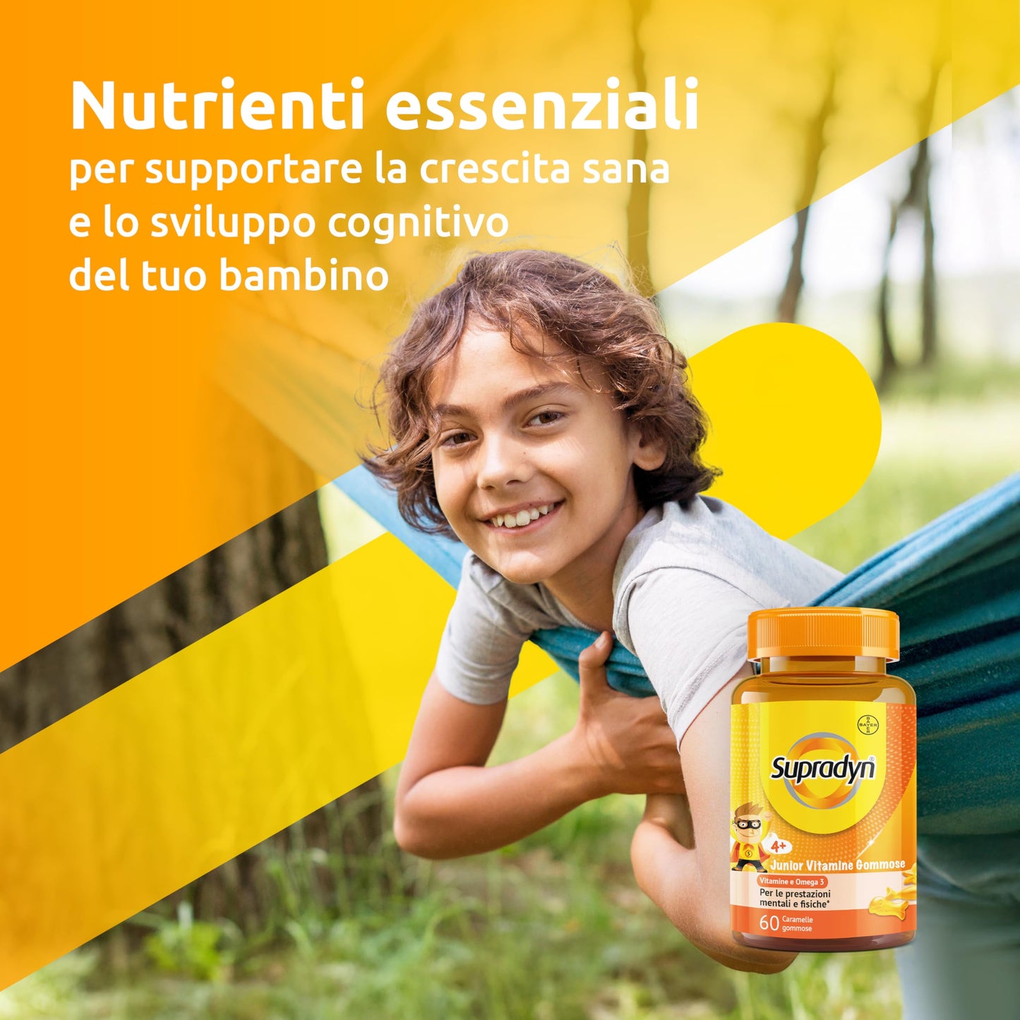 Supradyn Junior Vitamine Gommose Multivitaminico Bambini con Omega 3, Colina, B6, B12, Vitamina C e Niacina, per Integrare l'Alimentazione e Sostenere le Difese immunitarie, 60 Caramelle Gommose