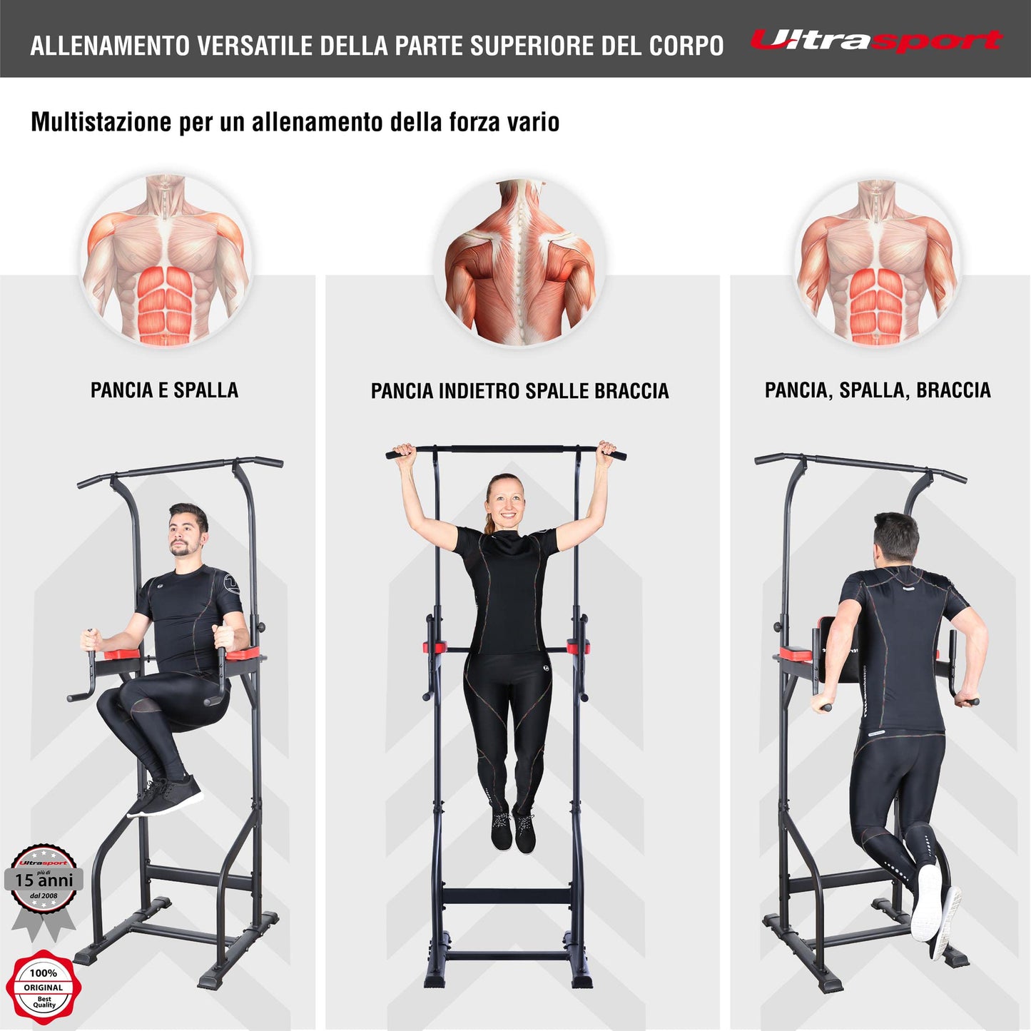 Ultrasport Power Tower, stazione per pull-up e dip, torre fitness, regolabile in altezza, home gym, torre di forza, regolabile fino a 150 kg di peso dell'utente