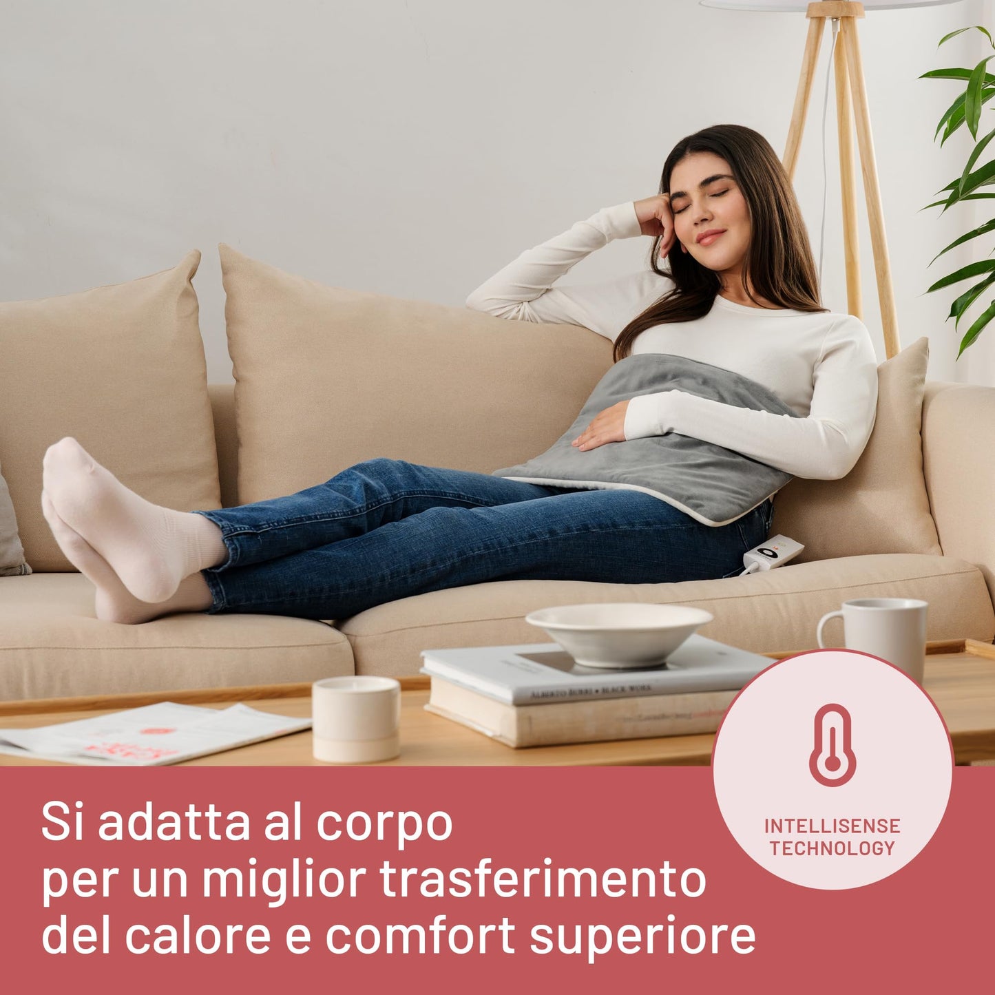 Imetec Intellisense Comfort, Termoforo multiuso, Cuscino termico, Per schiena e addome, Tasca per mani, Rapido riscaldamento, Tessuto anallergico, 5 temperature, Electro block di sicurezza, Lavabile