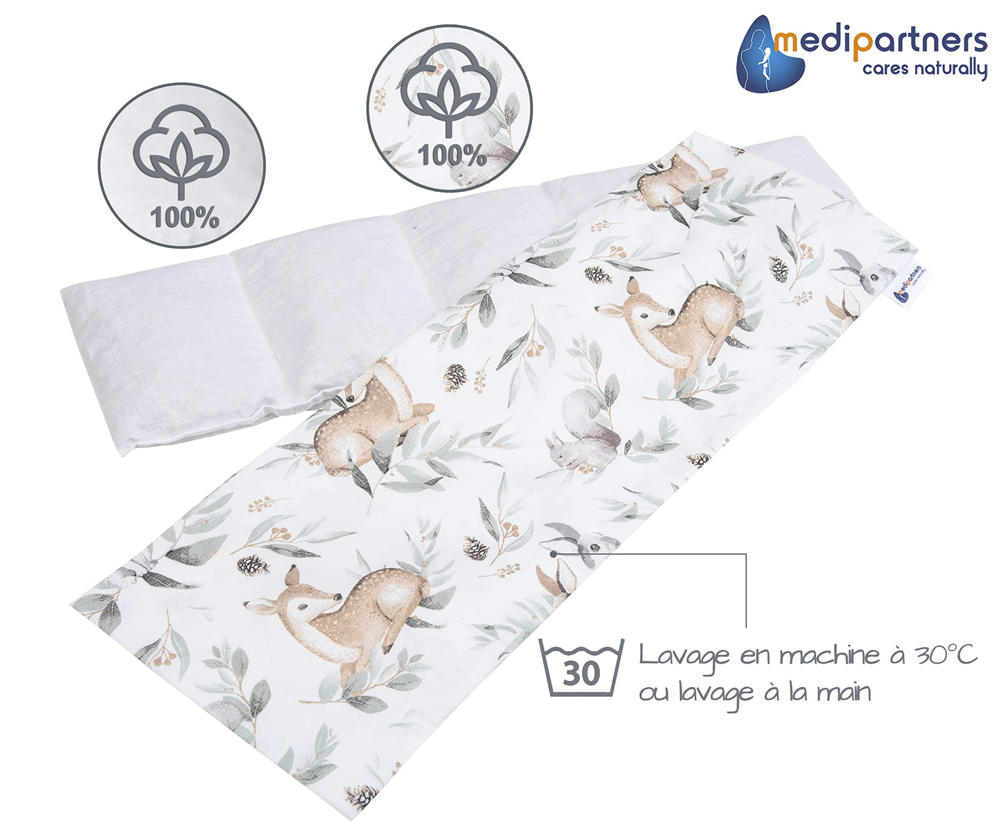 Medi Partners Cuscino Termico noccioli ciliegio 60x20cm 800g 100% Cotone 5 Camere Grande Terapia del freddo Federa sfoderabile (Stelle)