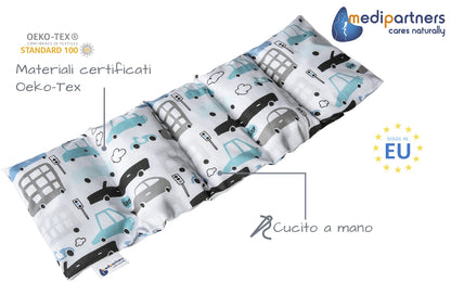 Medi Partners Cuscino Termico noccioli ciliegio 60x20cm 800g 100% Cotone 5 Camere Grande Terapia del freddo Federa sfoderabile (Stelle)