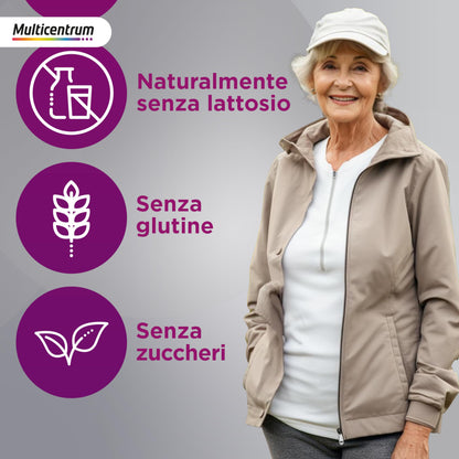 Multicentrum Donna 50+ Integratore Multivitaminico completo, con Magnesio, Vitamina A, D, B12, Calcio, per combattere stanchezza e affaticamento per Donne oltre 50 anni, 100 Compresse