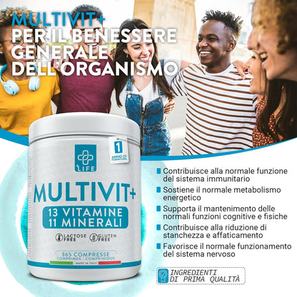 Multivitaminico Completo Con Minerali Piulife® 365 Compresse Con 24 Vitamine E Minerali, Integratore Multivitaminico Donna Uomo Bambini, Difese Immunitarie Adulti, Energia Integratori Stanchezza