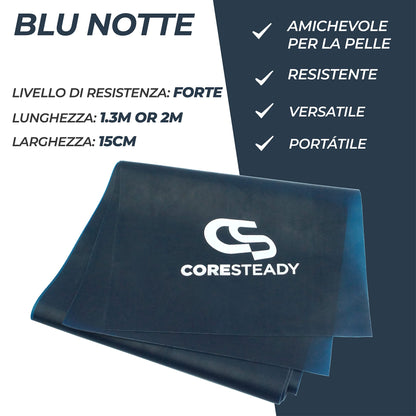 Coresteady Elastici Fitness - Elastico Fitness Pilates - Fasce Elastiche Fitness Fisioterapia e Yoga - Elastici Palestra per Forza - Set Elastici Fitness con Guida Gratuita