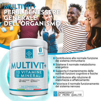 Multivitaminico Completo Con Minerali Piulife® 365 Compresse Con 24 Vitamine E Minerali, Integratore Multivitaminico Donna Uomo Bambini, Difese Immunitarie Adulti, Energia Integratori Stanchezza