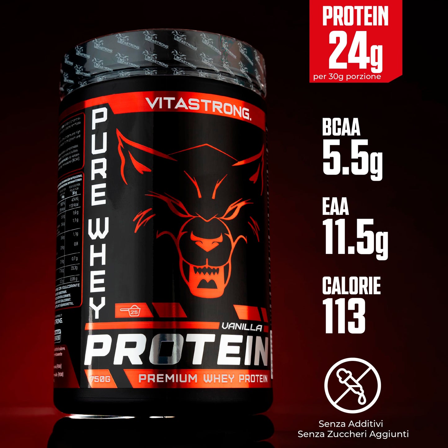 Whey Proteine in Polvere Vitastrong - Proteine del Siero del Latte Isolate e Concentrate - Alta solubilità & concentrazione 23g per dose - Whey Protein Ricco di BCAA ed EAA (Cioccolato)