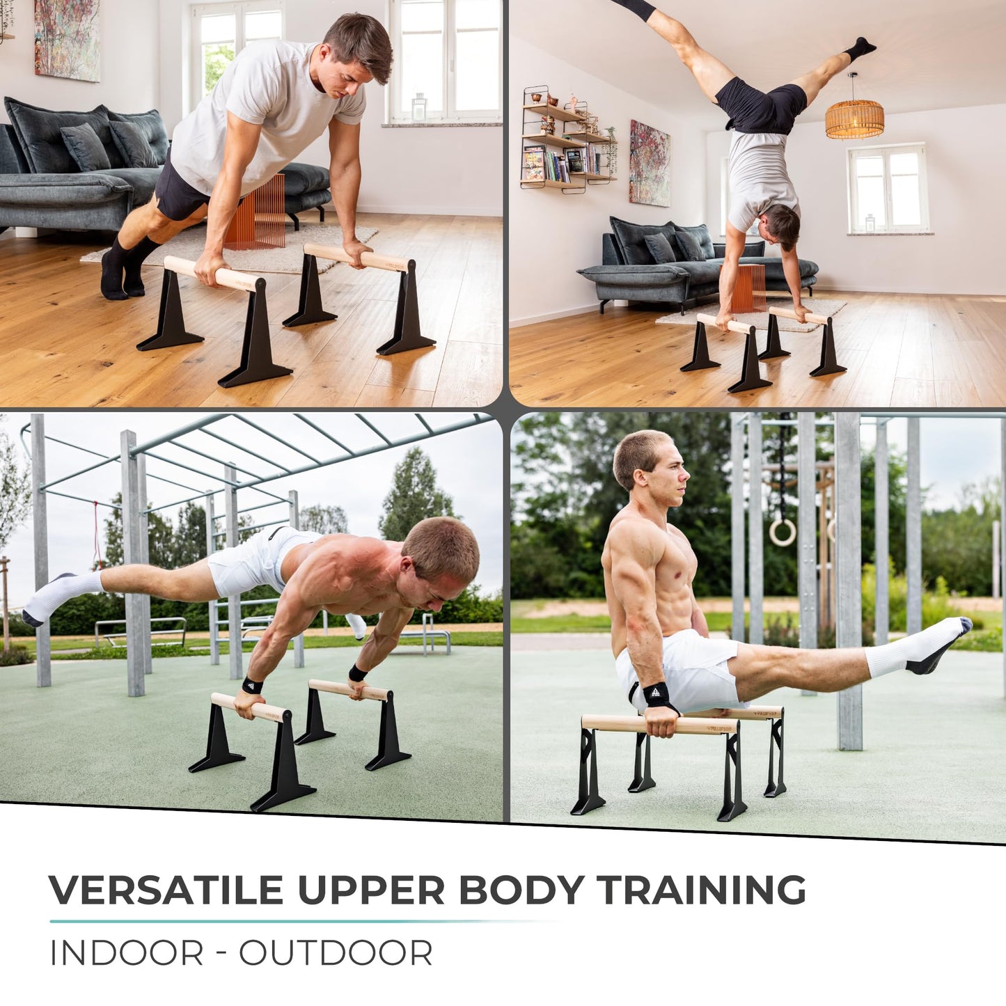 PULLUP & DIP Parallele in Legno, Parallettes Basse o Medie con Maniglie Ergonomiche, Barre Parallele Maniglie per Flessioni per Calisthenics e Corpo Libero