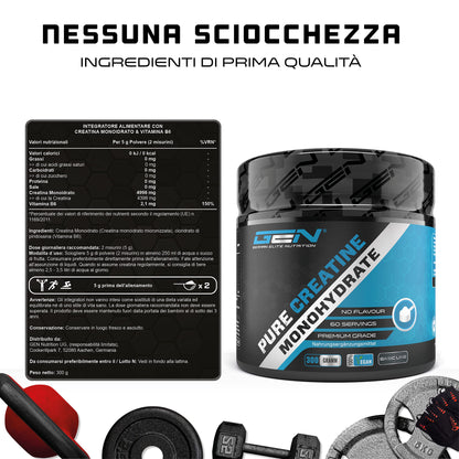 Creatina in polvere - 300 g - Creatina monoidrato pura - Solubilità ottimale - Vegana - Senza additivi - Polvere pura - German Elite Nutrition