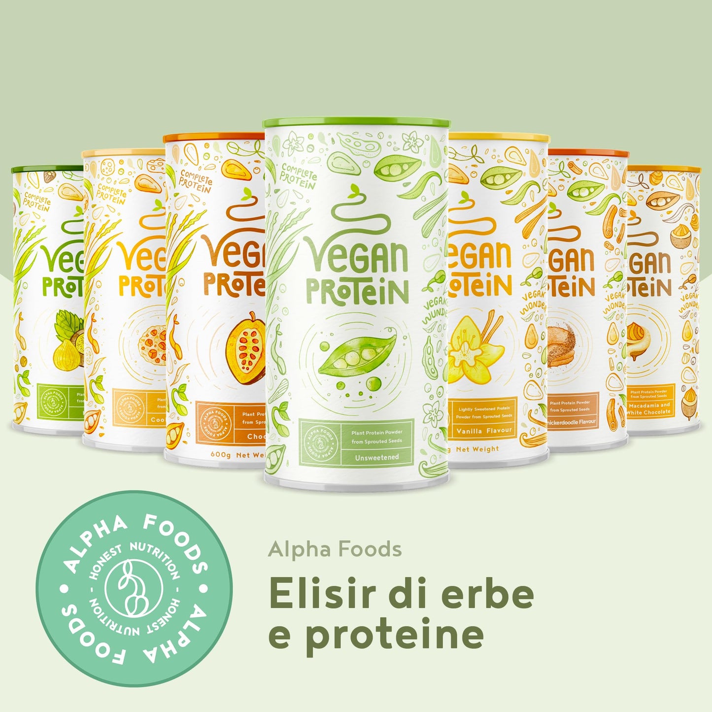 Proteine in Polvere Vegane | Gusto Cioccolato | 21g Proteine | Proteine Vegetali Isolate in Polvere di Pisello, Riso, Girasole e Soia | Massa Muscolare | 1.2kg Vegan Protein Powder | Alpha Foods