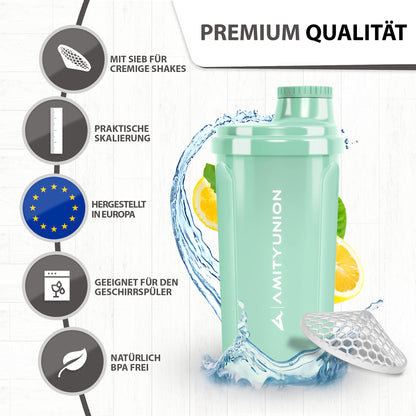 AMITYUNION Shaker per proteine 500 ml Heaven a prova di perdite, senza BPA con setaccio cliccabile e scala per frullati cremosi di siero di latte, shaker per proteine, originale in Rosa